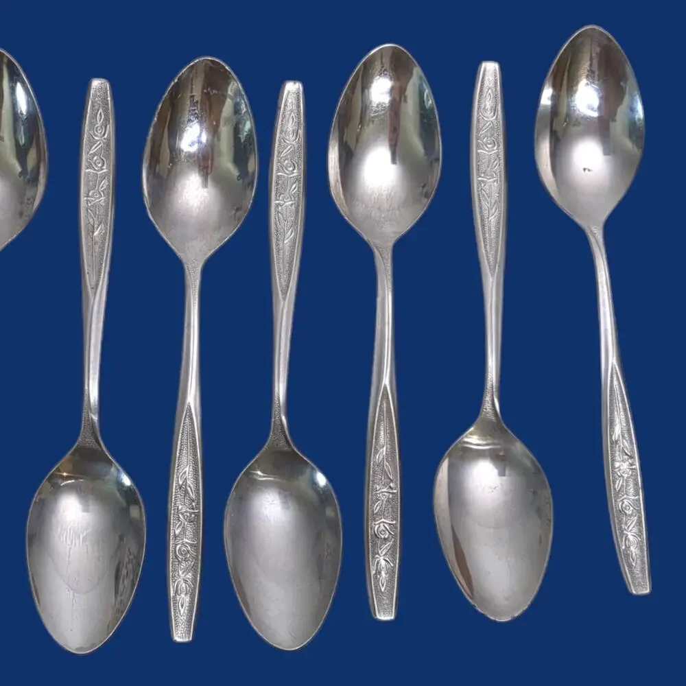 9pc Ekco Eterna ROSE COTILLION Flatware Stainless Teaspoon Spoon